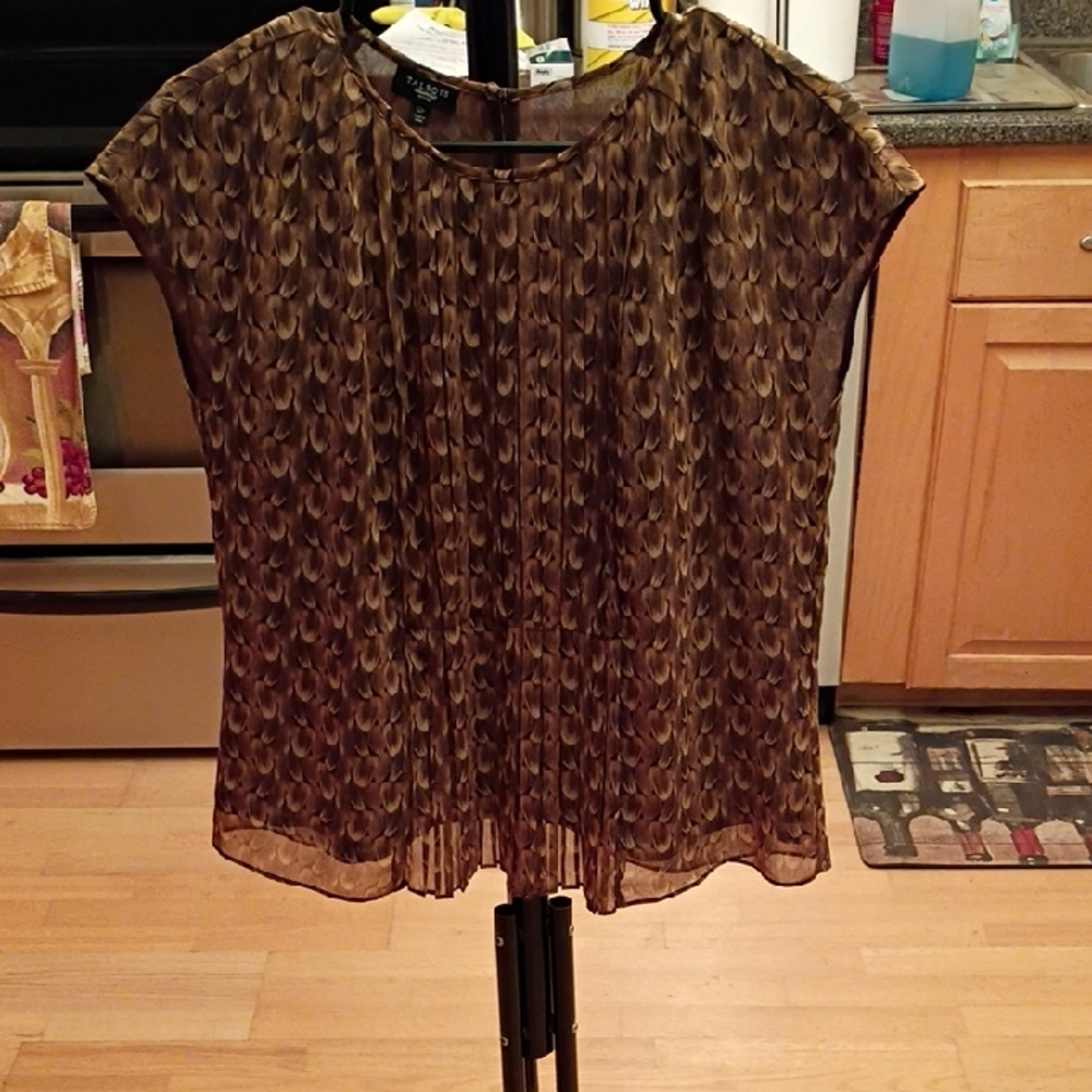 Talbots Sheer Top with Black and Brown Design